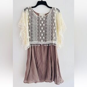 Anthropologie A'reve Eyelet Dolman Dress Womens Size L Brown Lace Overlay